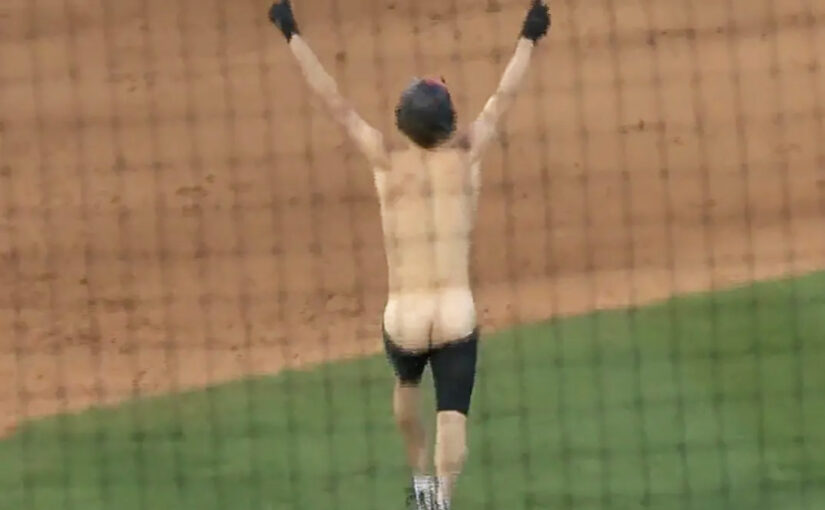 Streaker shocks audience with his naked bum during baseball game