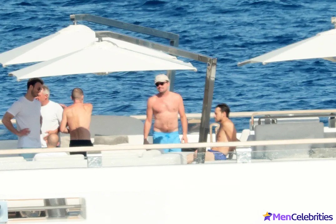 Leonardo DiCaprio sunbathing on a yacht in Sardinia