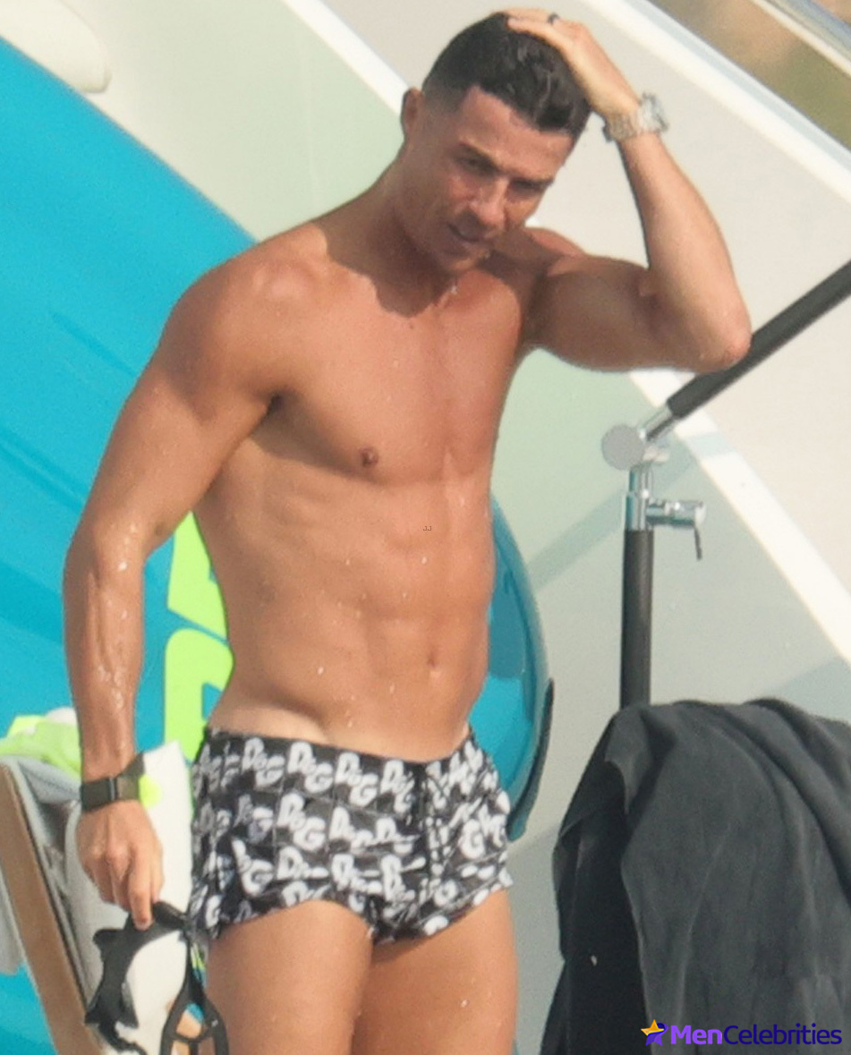 Cristiano Ronaldo showing off his toned body