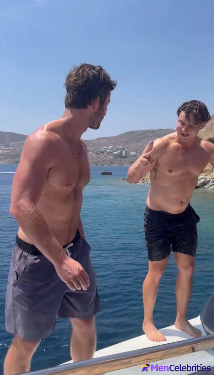 Glen Powell &amp; Billy Magnussen have fun on the boat