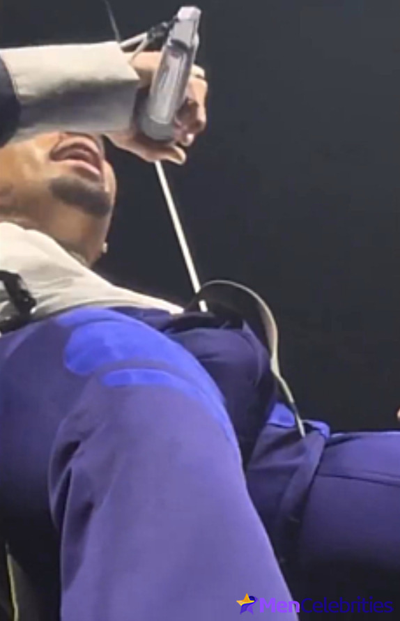 Chris Brown teases fans with his big bulge during a concert