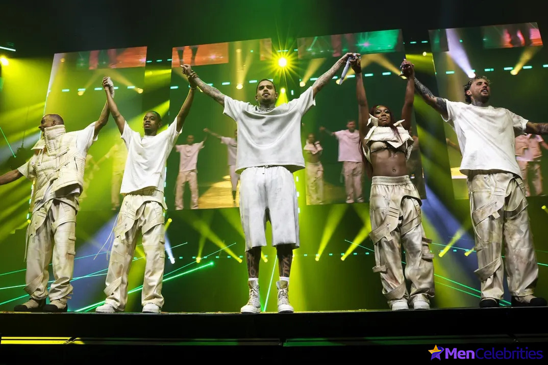 Chris Brown teases fans with his big bulge during a concert