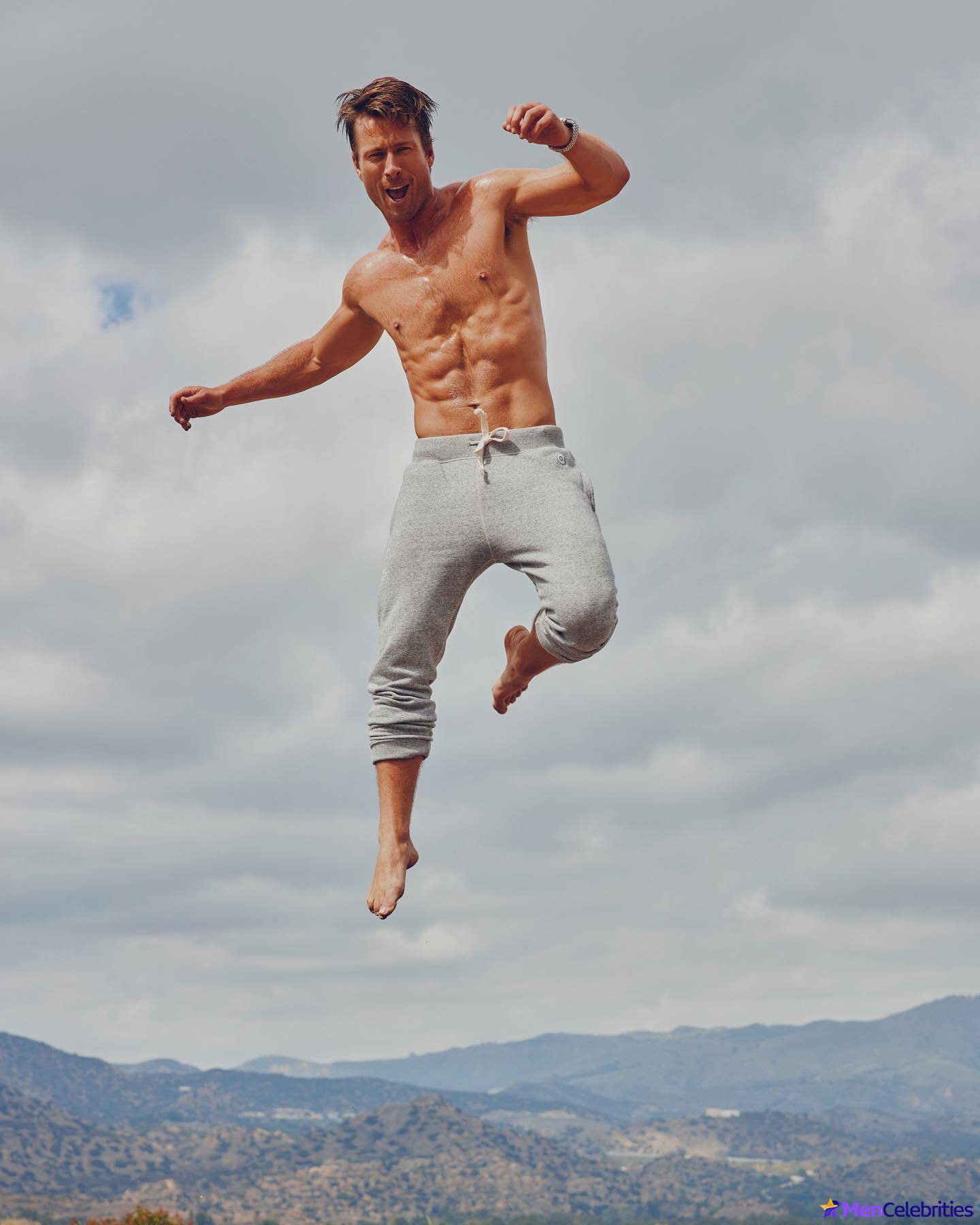 Glen Powell Shirtless and His Canine Co-Star