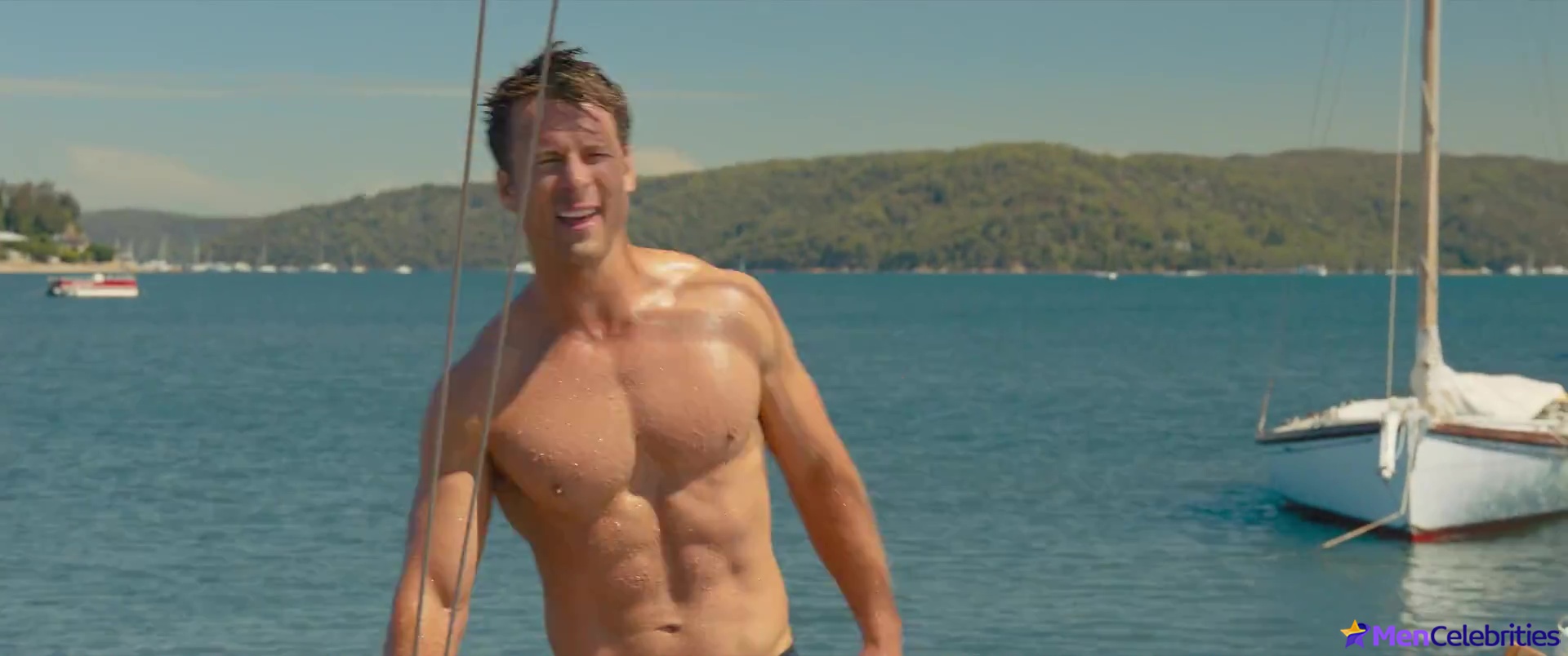 Glen Powell Shirtless and His Canine Co-Star