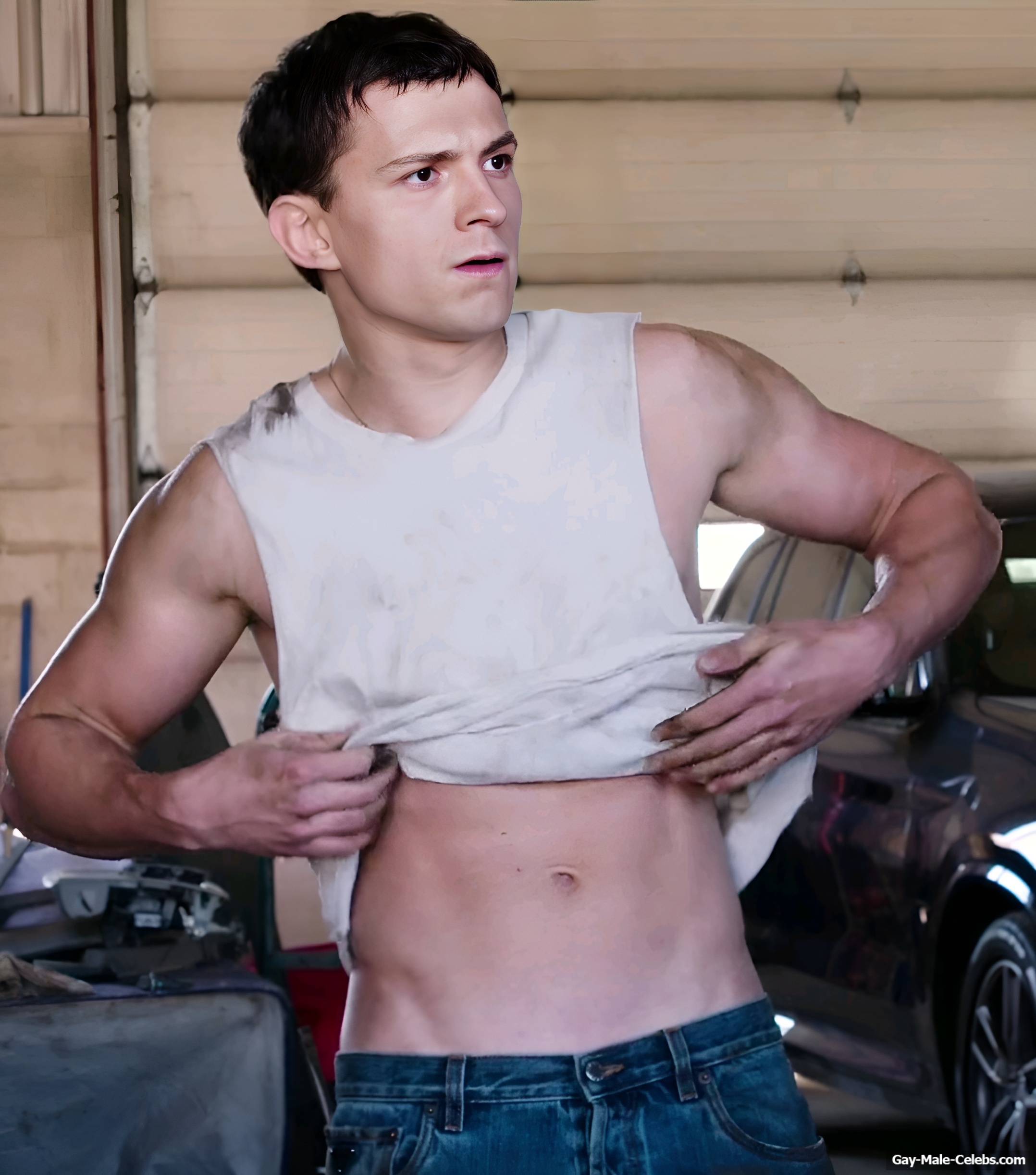 Tom Holland Shirtless And Sexy Dirty Worker Photos