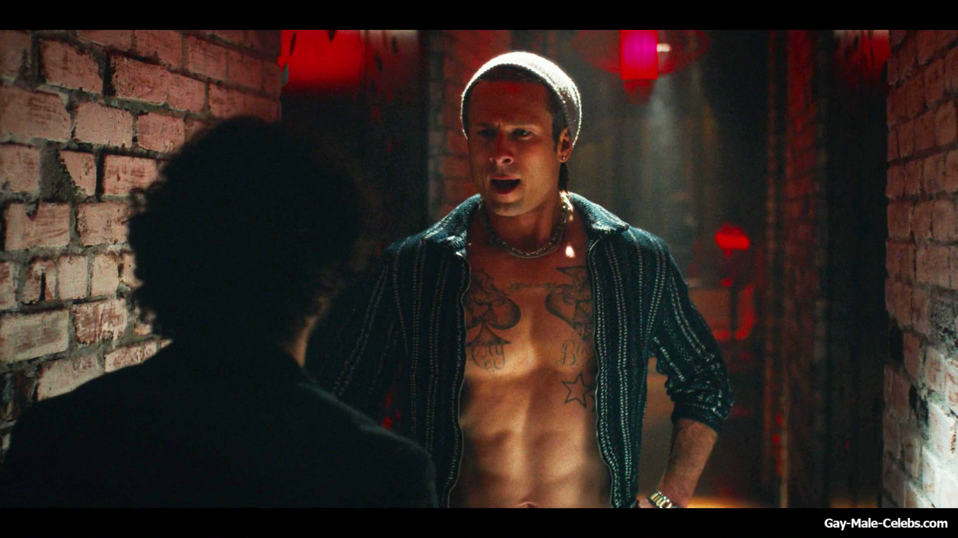 Glen Powell shirtless in Chad Powers