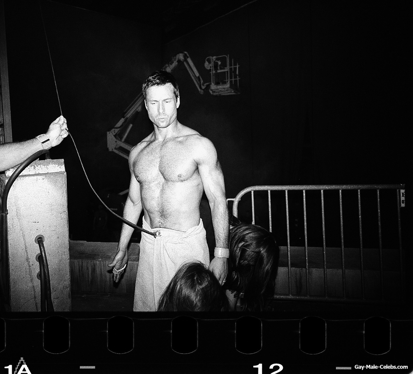 Glen Powell nude in The Running Man BTS