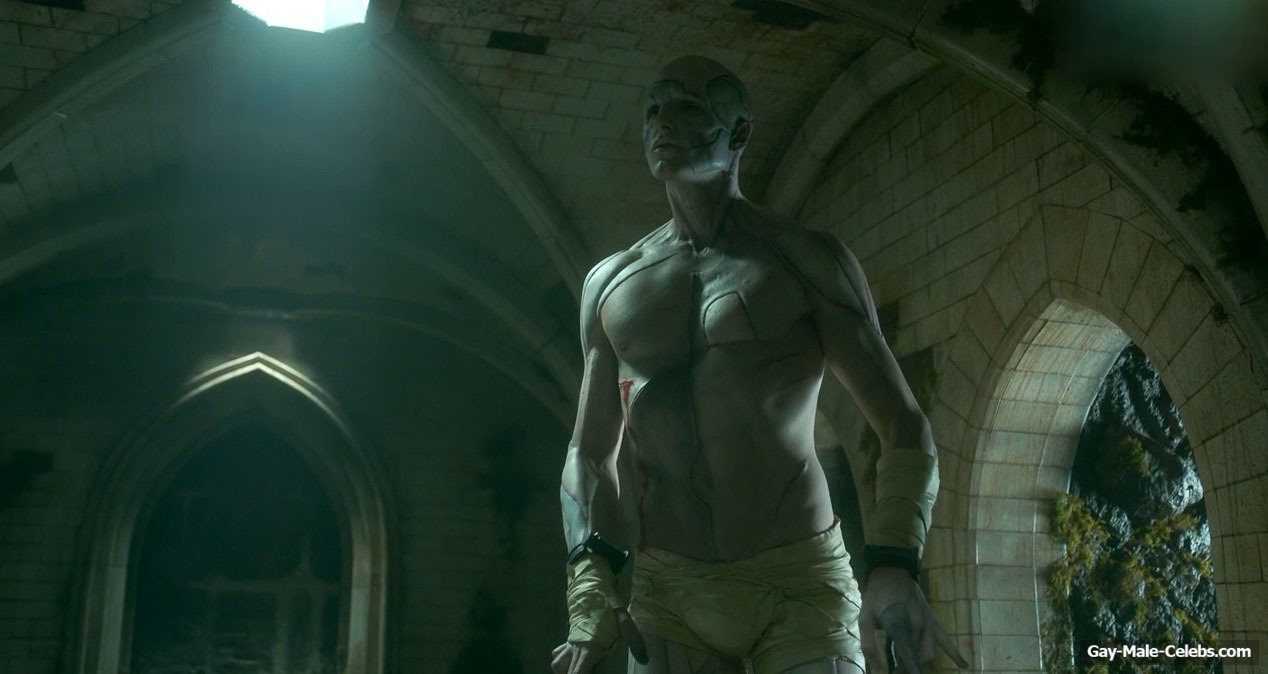 Jacob Elordi shirtless in Frankenstein