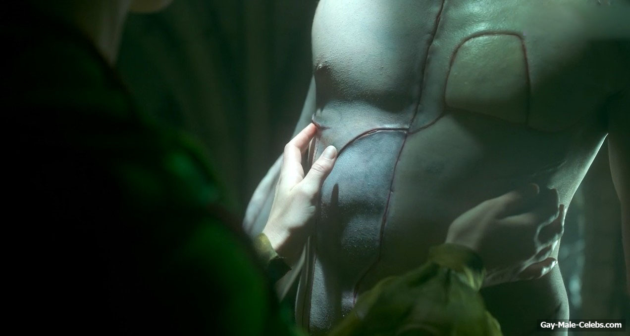 Jacob Elordi shirtless in Frankenstein