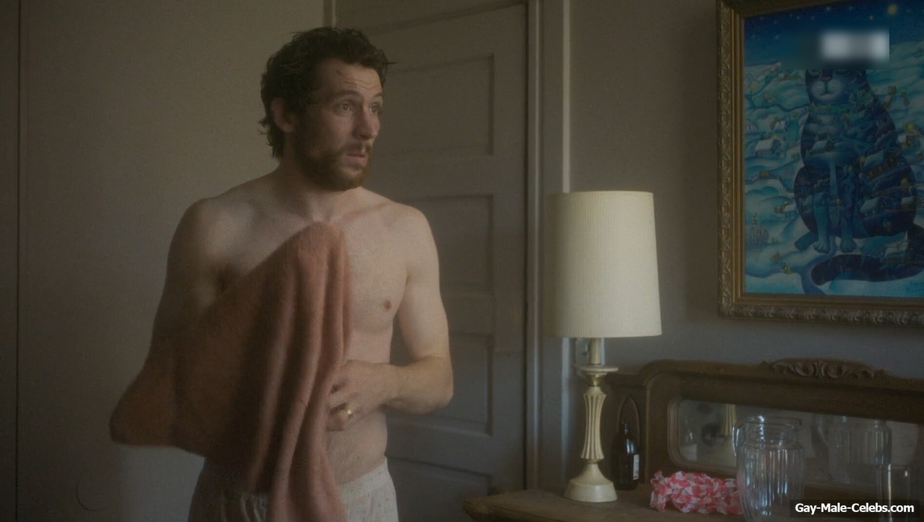 Josh O'Connor shirtless in The Mastermind