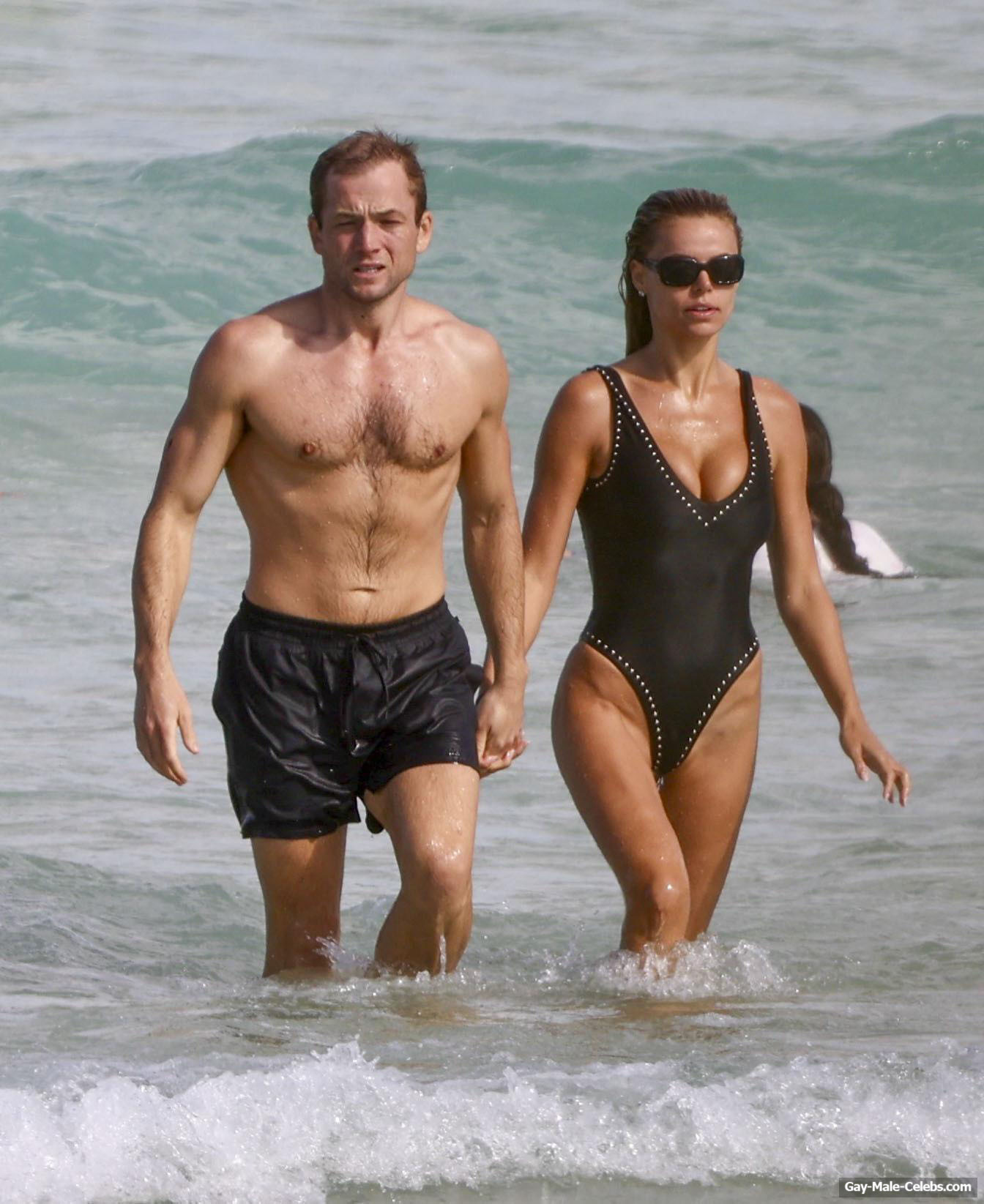 Taron Egerton shirtless beach pics