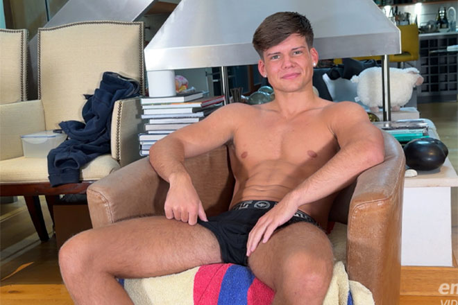 Young Ripped Stud Shows off his Lean Muscles & Wanks his Rock Hard Cock & Cums!