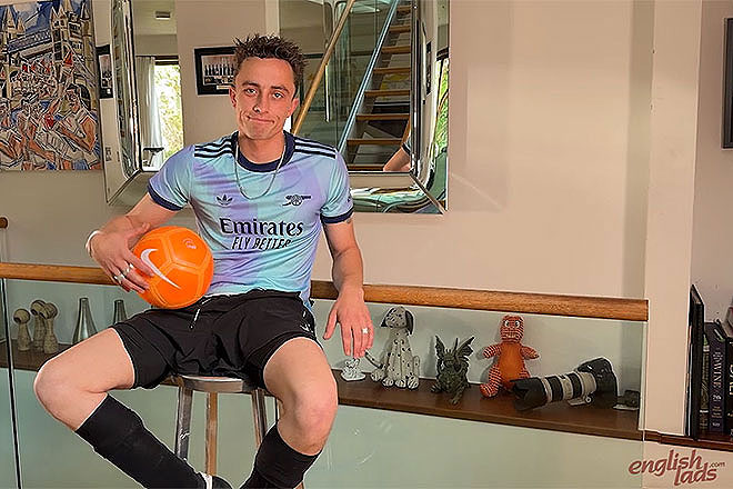 Young Straight Footballer Shows off his Lean Body & Edges his Long Uncut Cock