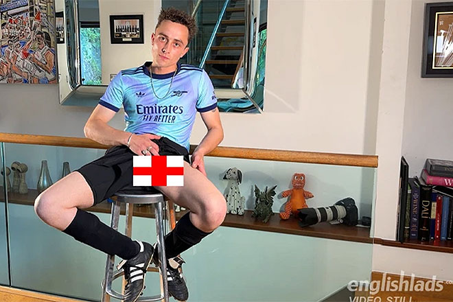 Young Straight Footballer Shows off his Lean Body & Edges his Long Uncut Cock