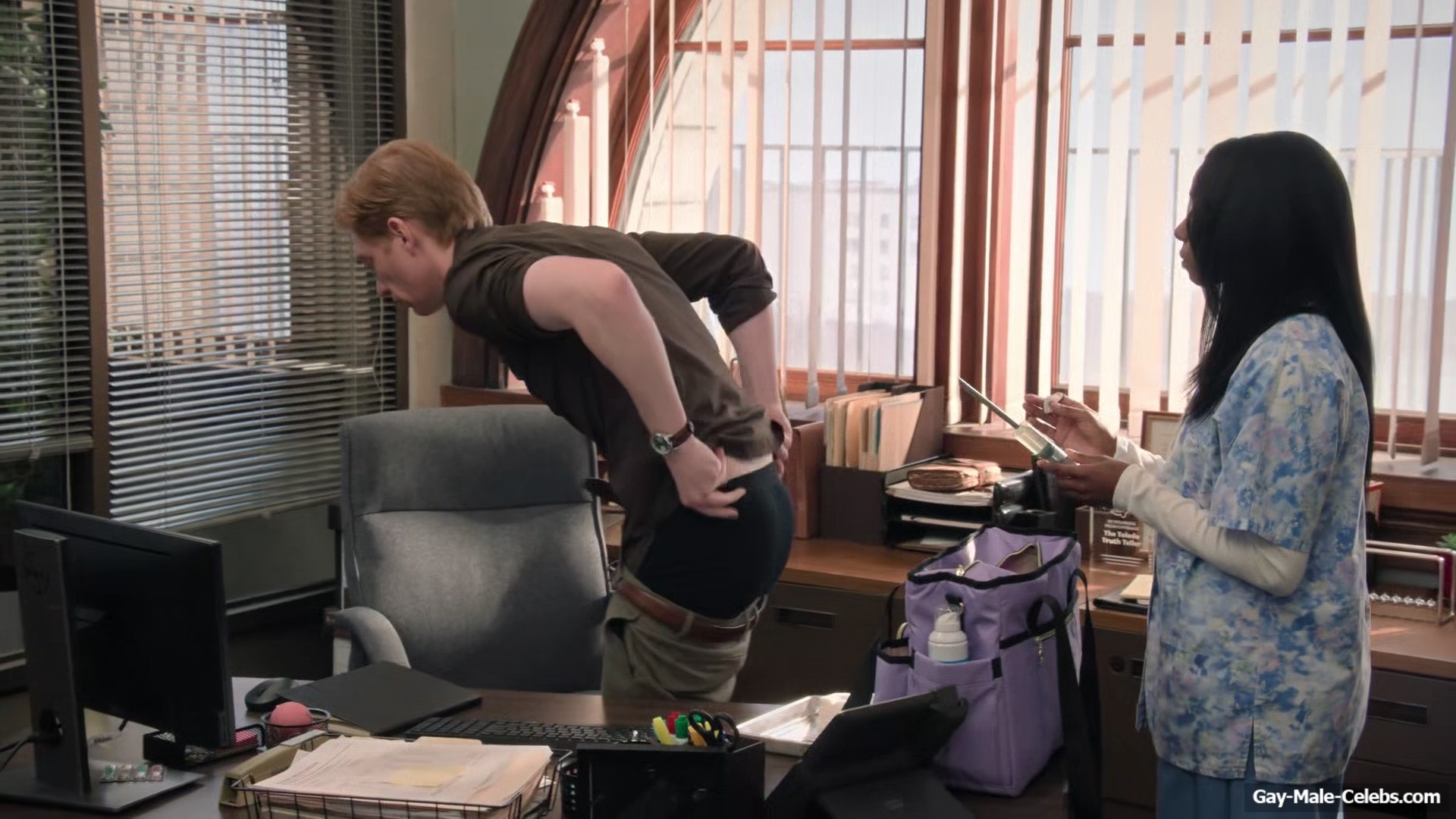 Domhnall Gleeson Bare Butt Scenes in The Paper