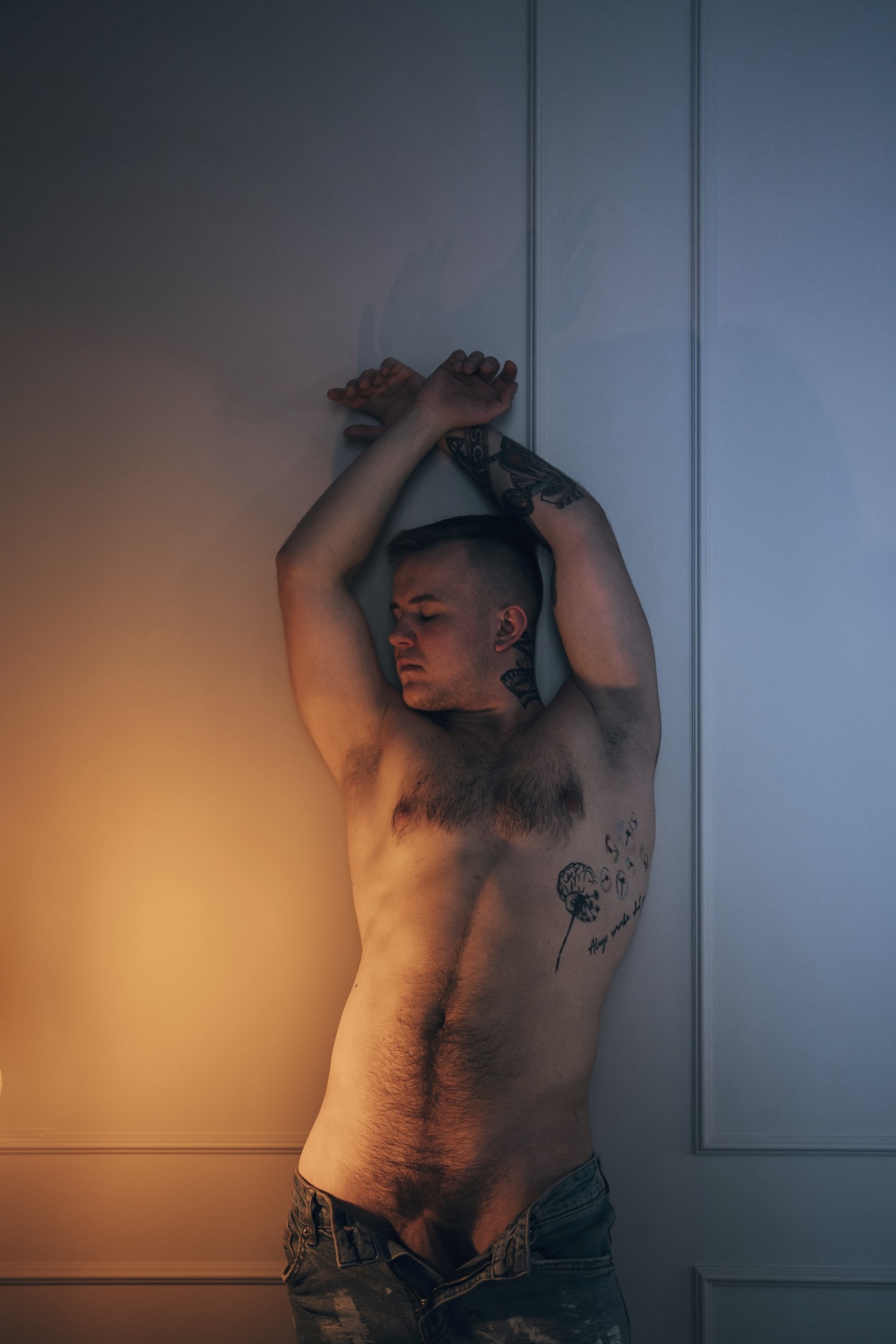 Andrii: hairy tattooed guy pulls down his jeans