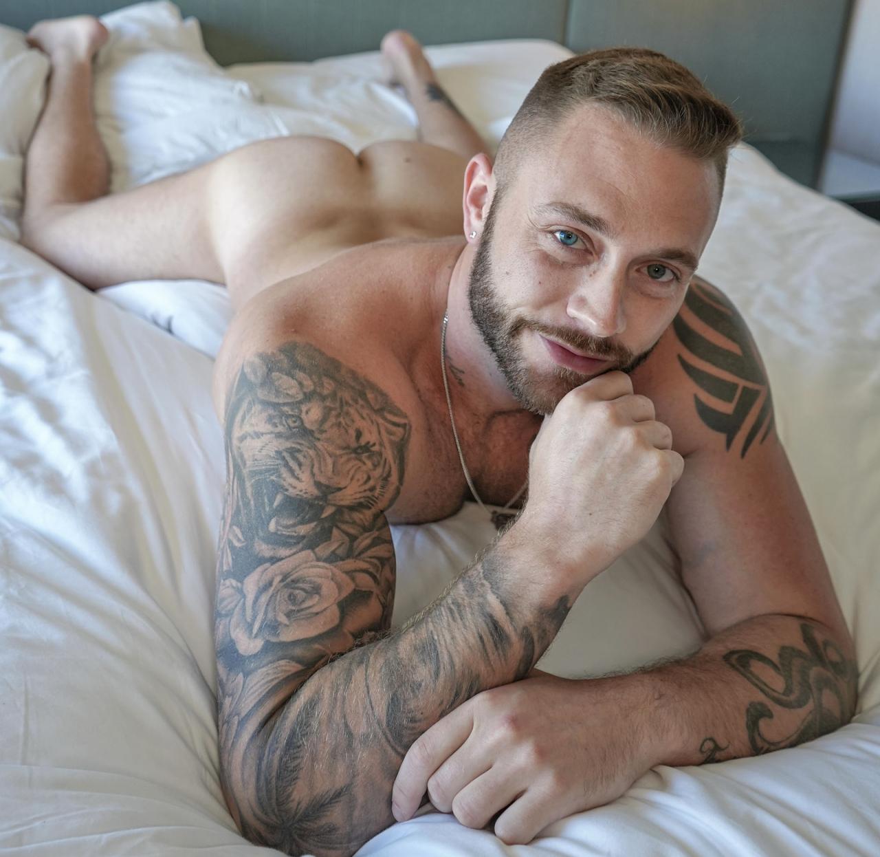 Brett Banks: The Tattooed, Hairy, Hung Stud Flexing Naked in His Hotel Room