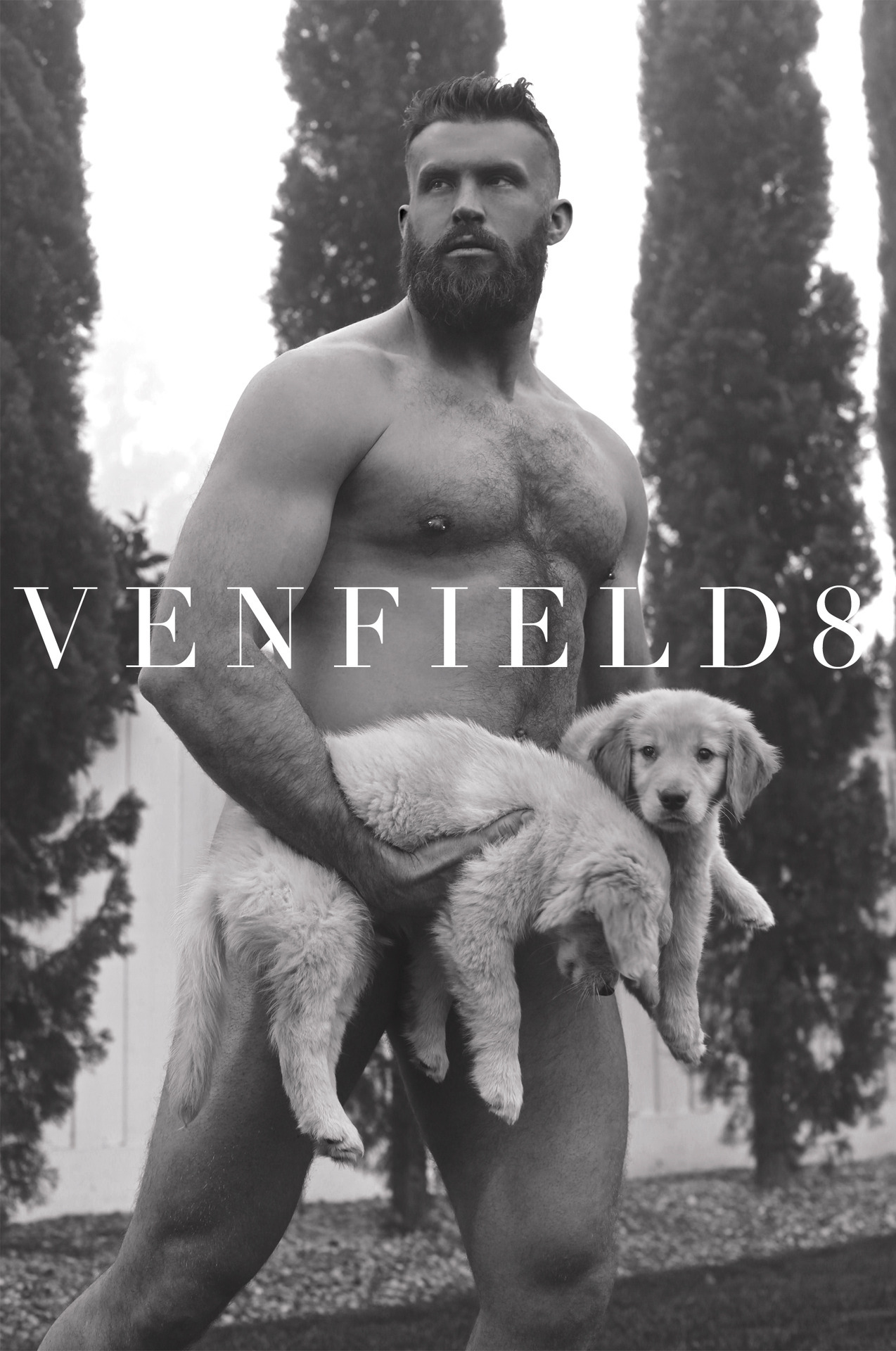 The handsome bearded male Bruin Collinsworth and two puppies