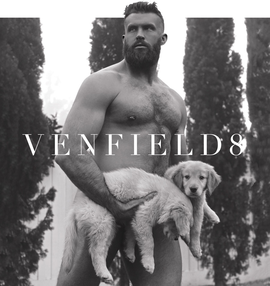 The handsome bearded male Bruin Collinsworth and two puppies