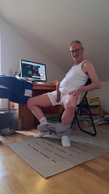Boner and balls out of white underwear showing also my face