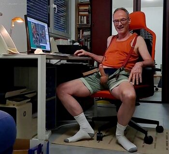 erected Penis and balls out of shorts, wearing white socks, showing my face, amateur, exhibtionist